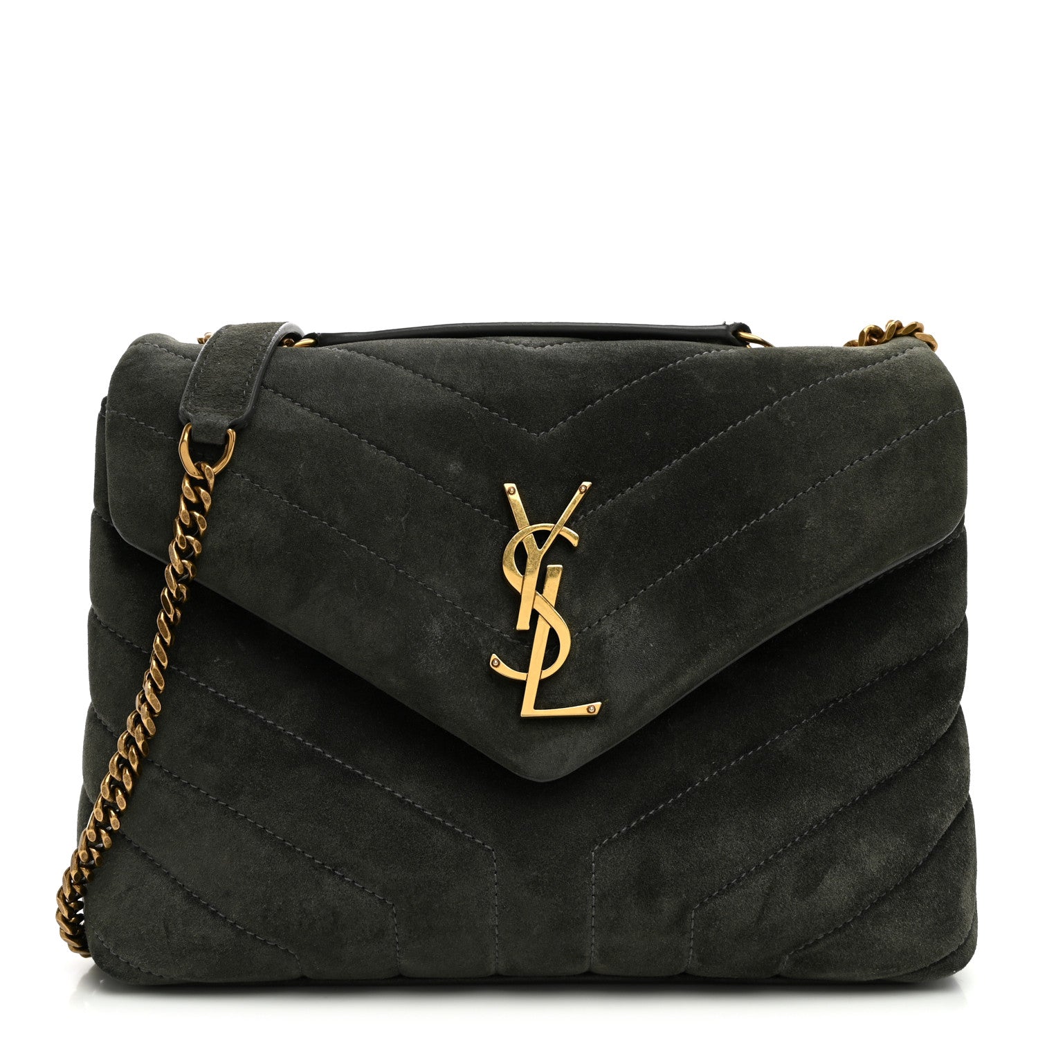 Saint Laurent Suede Calfskin Y Quilted Monogram Small Loulou Chain Satchel Storm 1 of 10