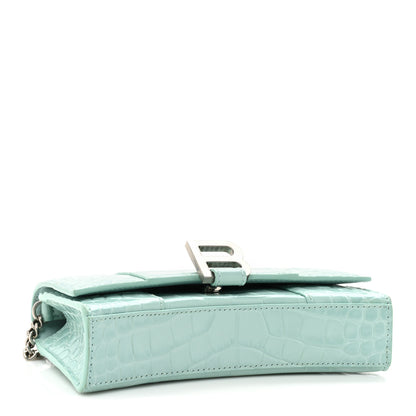 Balenciaga Shiny Calfskin Crocodile Embossed Hourglass Chain Bag Green Acqua 4 of 13