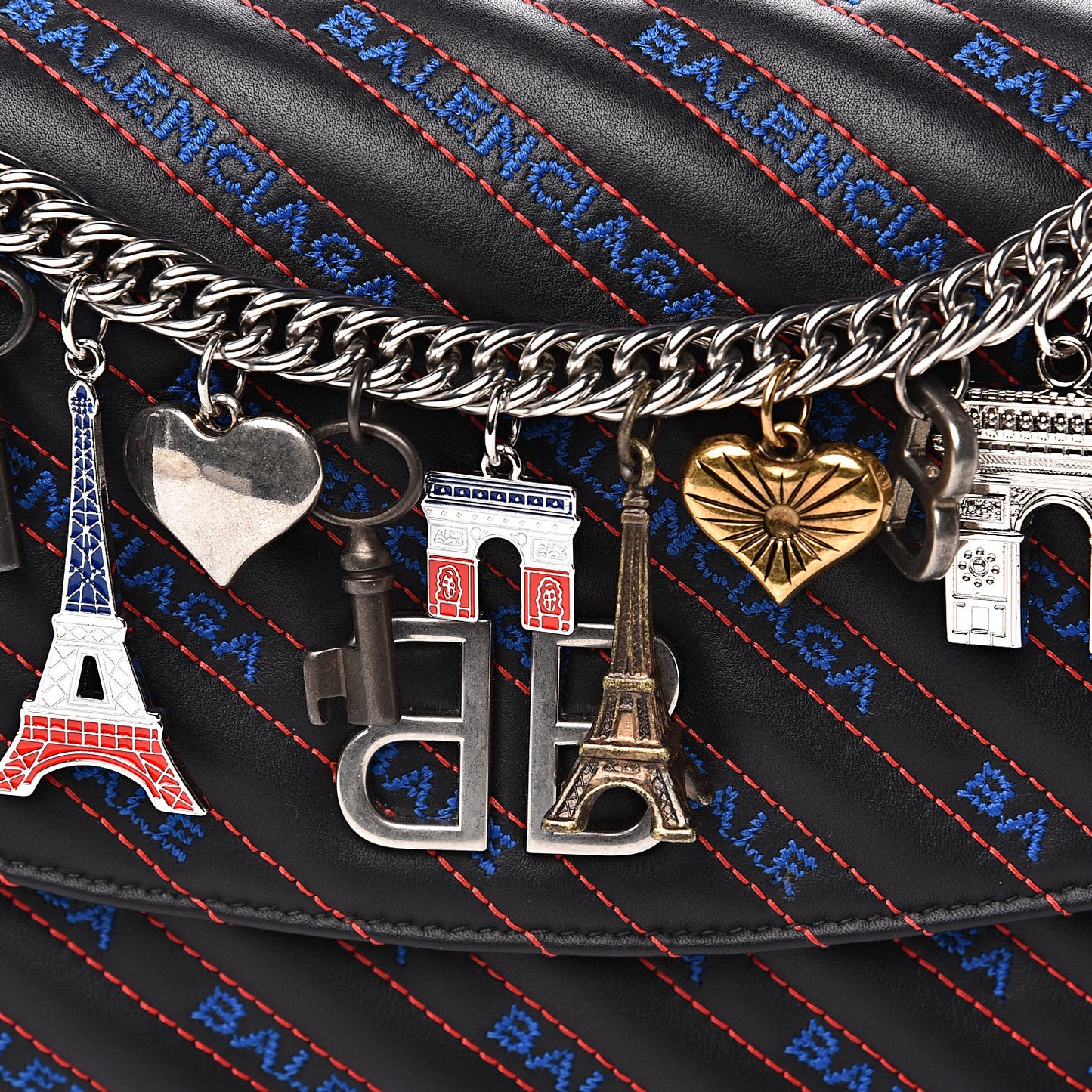 Calfskin Charms Logo Matelasse M BB Round Shoulder Bag Black Blue