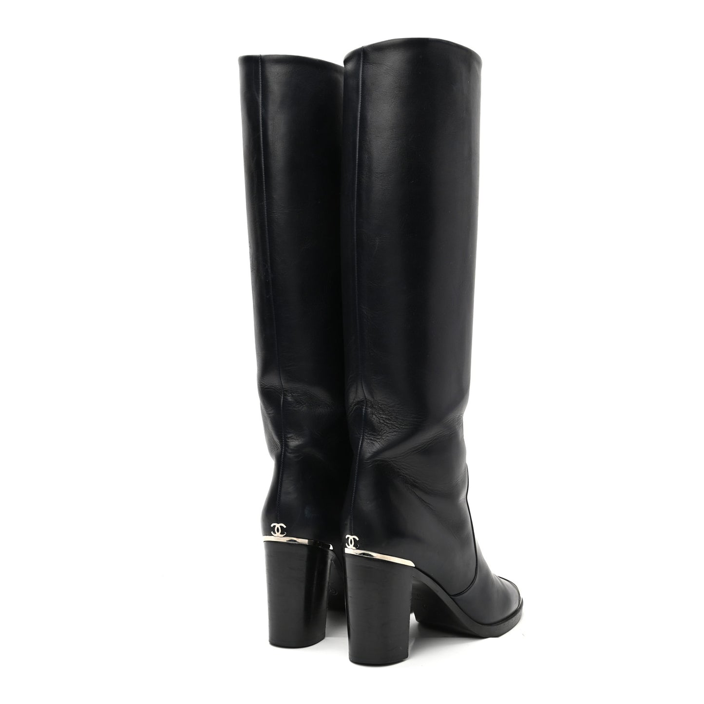 Calfskin CC Cap Toe Knee High Boots 37 Marine Fonce
