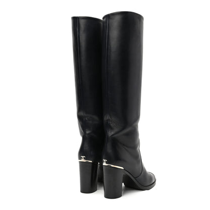 Chanel Calfskin CC Cap Toe Knee High Boots 37 Marine Fonce 4 of 11