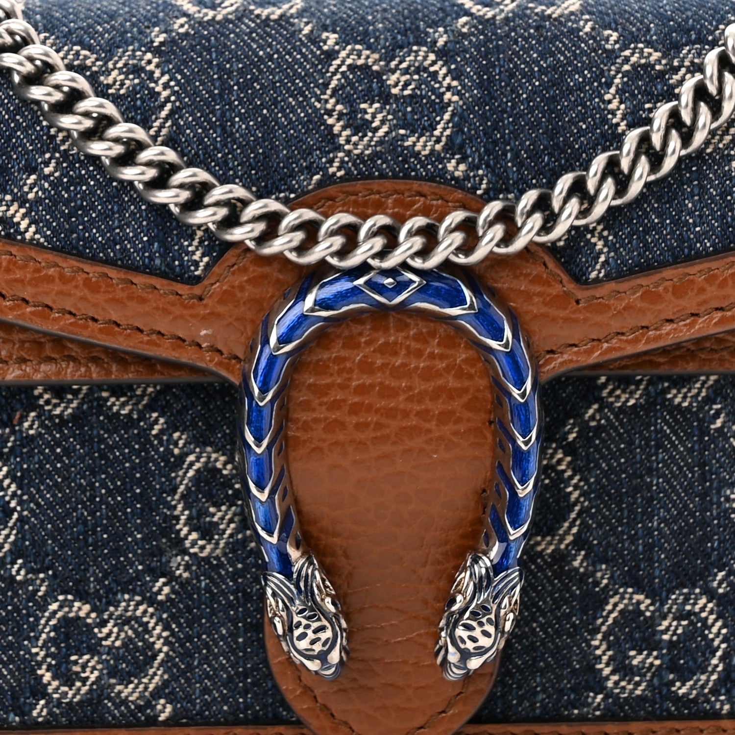 Gucci New Denim GG Monogram Dollar Calfskin Enamel Super Mini Dionysus Shoulder Bag Blue Tea Cuir Epilog Electric Blue 7 of 9