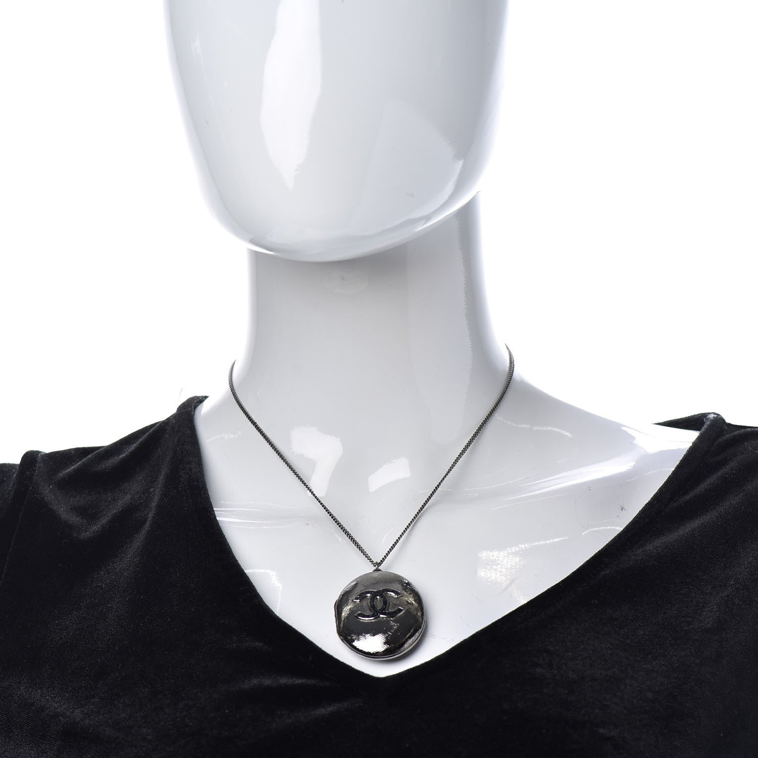 Chanel Ruthenium Locket CC Necklace Silver 2 of 6