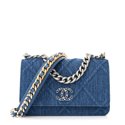 Chanel Denim Quilted Chanel 19 Wallet On Chain WOC Blue 1 of 12