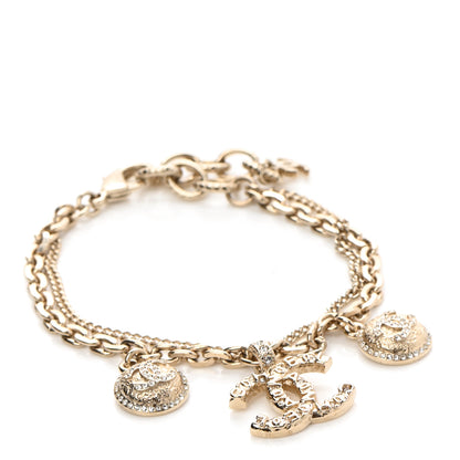 Chanel Metal Crystal CC Logo Multi Strand Charm Bracelet Gold 1 of 6