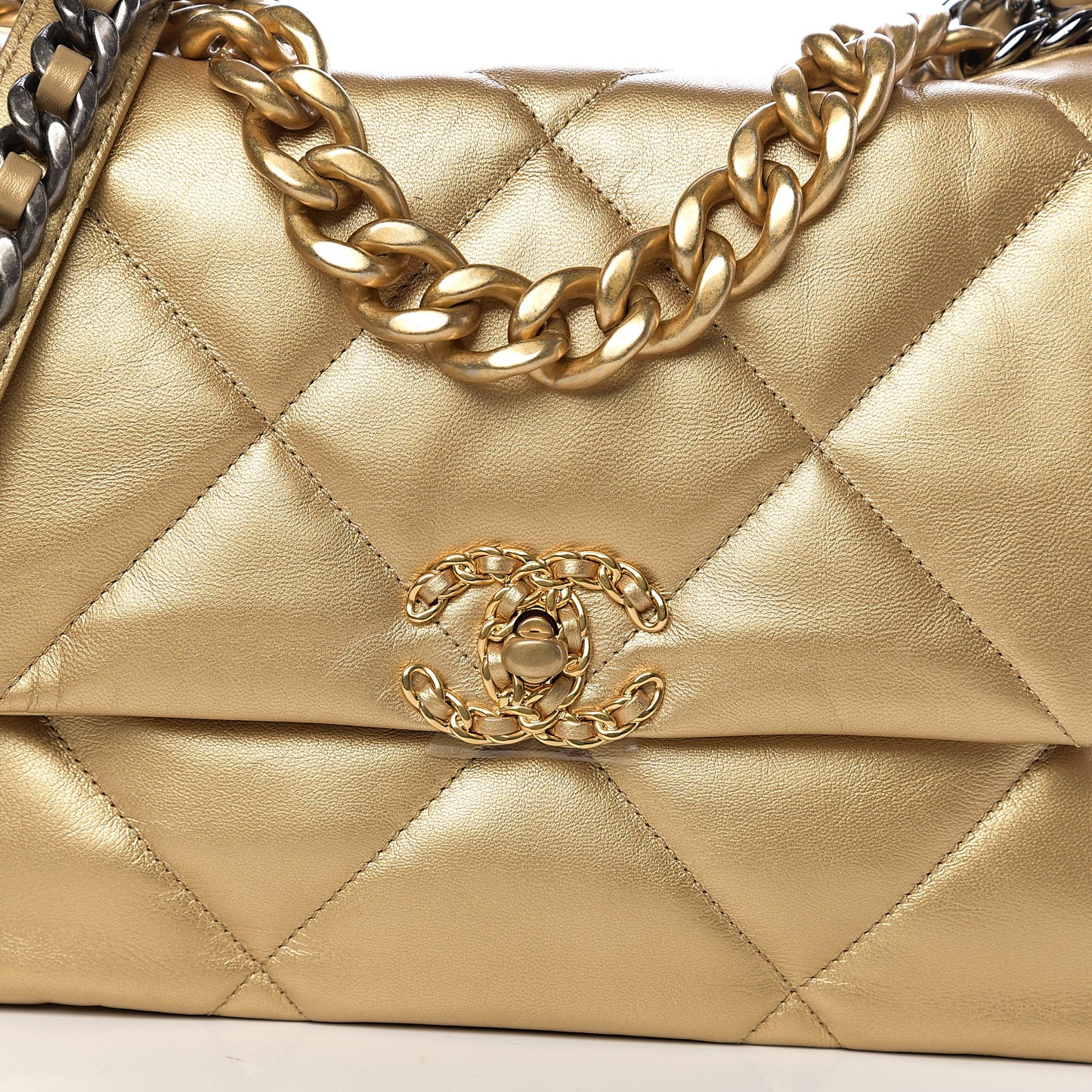 Goatskin Quilted Large 19 Flap Gold