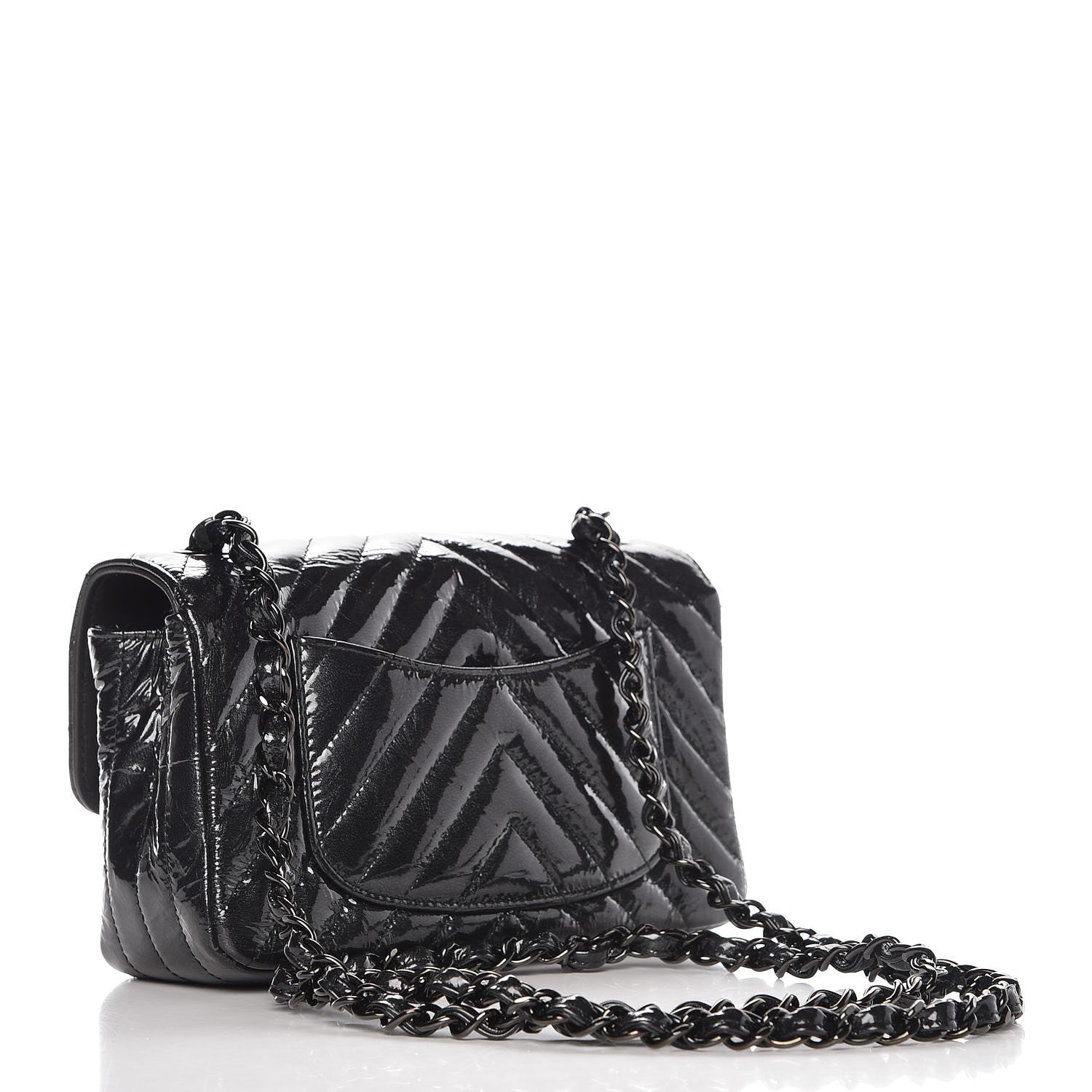 Chanel Patent Metallic Crumpled Calfskin Chevron Quilted Mini Rectangular Flap So Black 3 of 11
