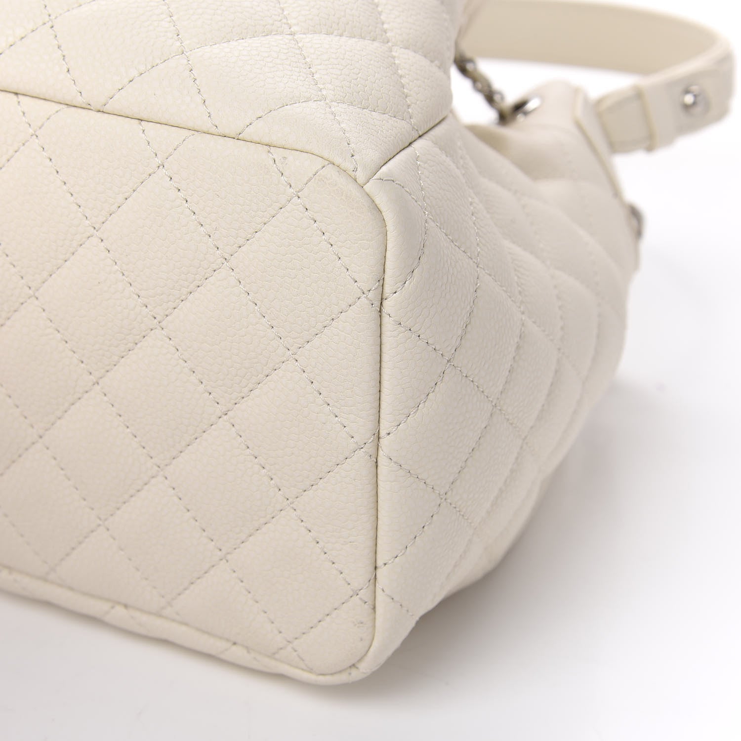 Chanel Caviar Flat Quilted Small Chain Bucket Bag Off White 8 of 11