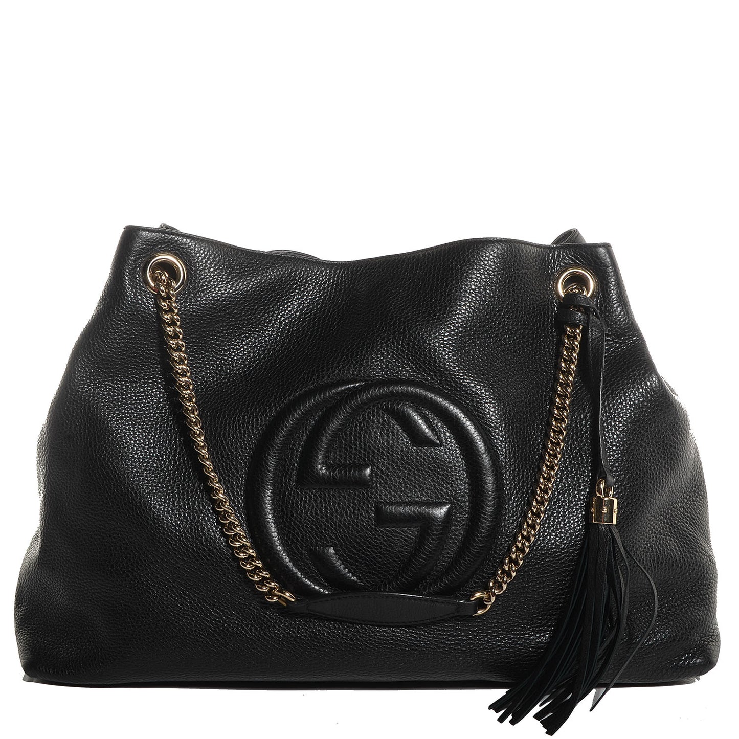 Pebbled Calfskin Large Soho Chain Shoulder Bag Black