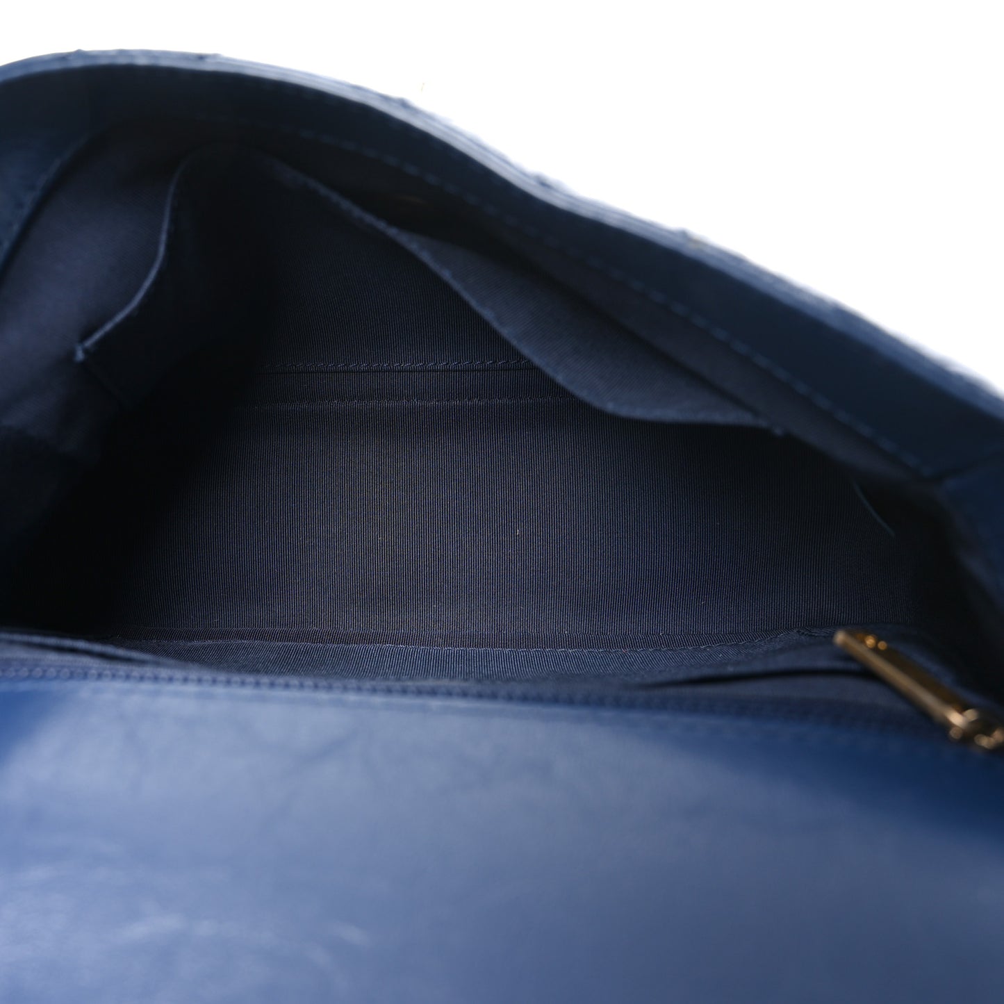 Calfskin Chevron Quilted Top Handle Flap Navy