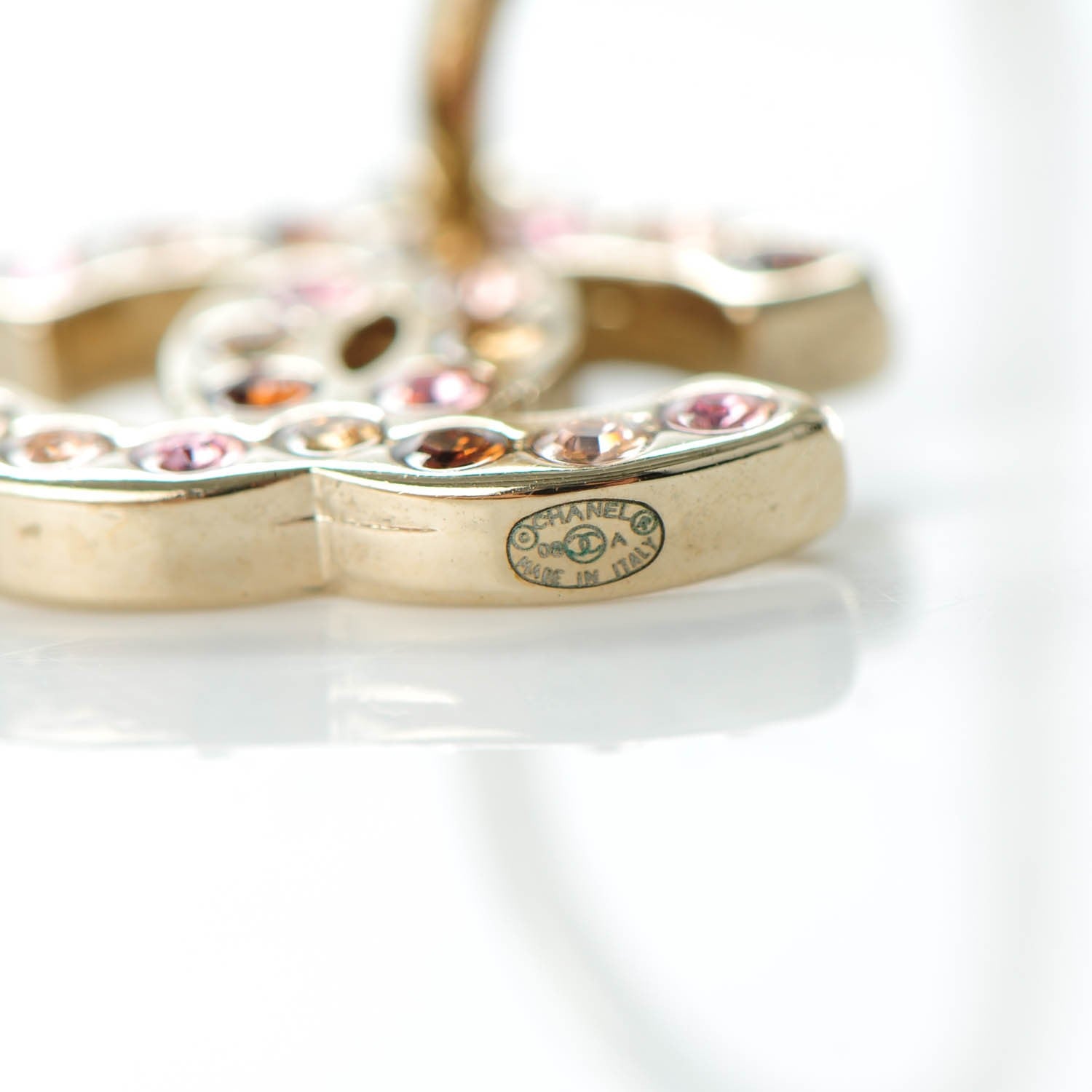 Chanel Crystal CC Hoop Earrings Gold Pink 4 of 5