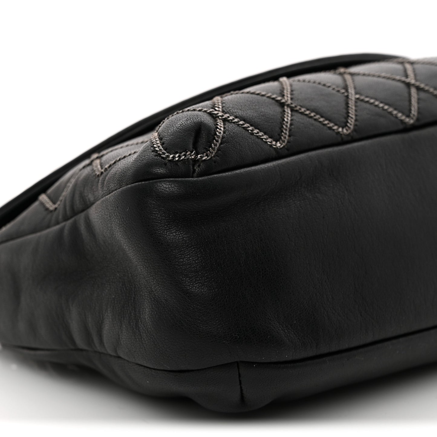 Lambskin Chain Stitch Clutch Black