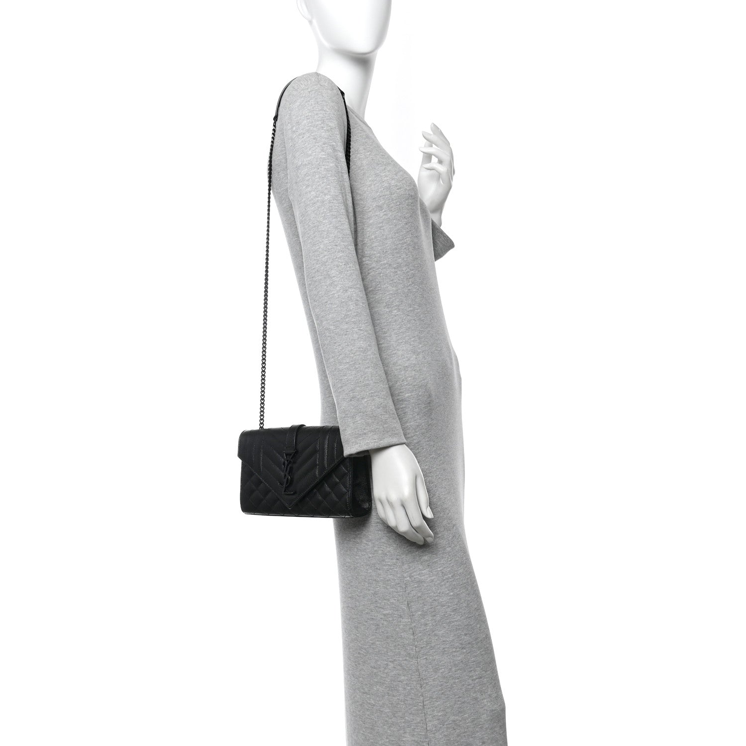 Saint Laurent Grain De Poudre Textured Mixed Matelasse Triquilt Small Monogram Monochrome Satchel Black 2 of 9