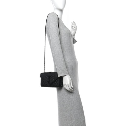 Saint Laurent Grain De Poudre Textured Mixed Matelasse Triquilt Small Monogram Monochrome Satchel Black 2 of 9
