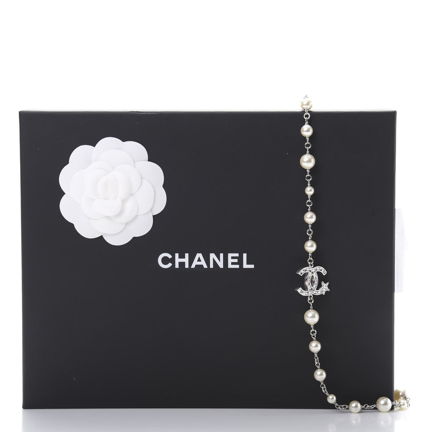 Pearl CC Star Long Necklace Silver