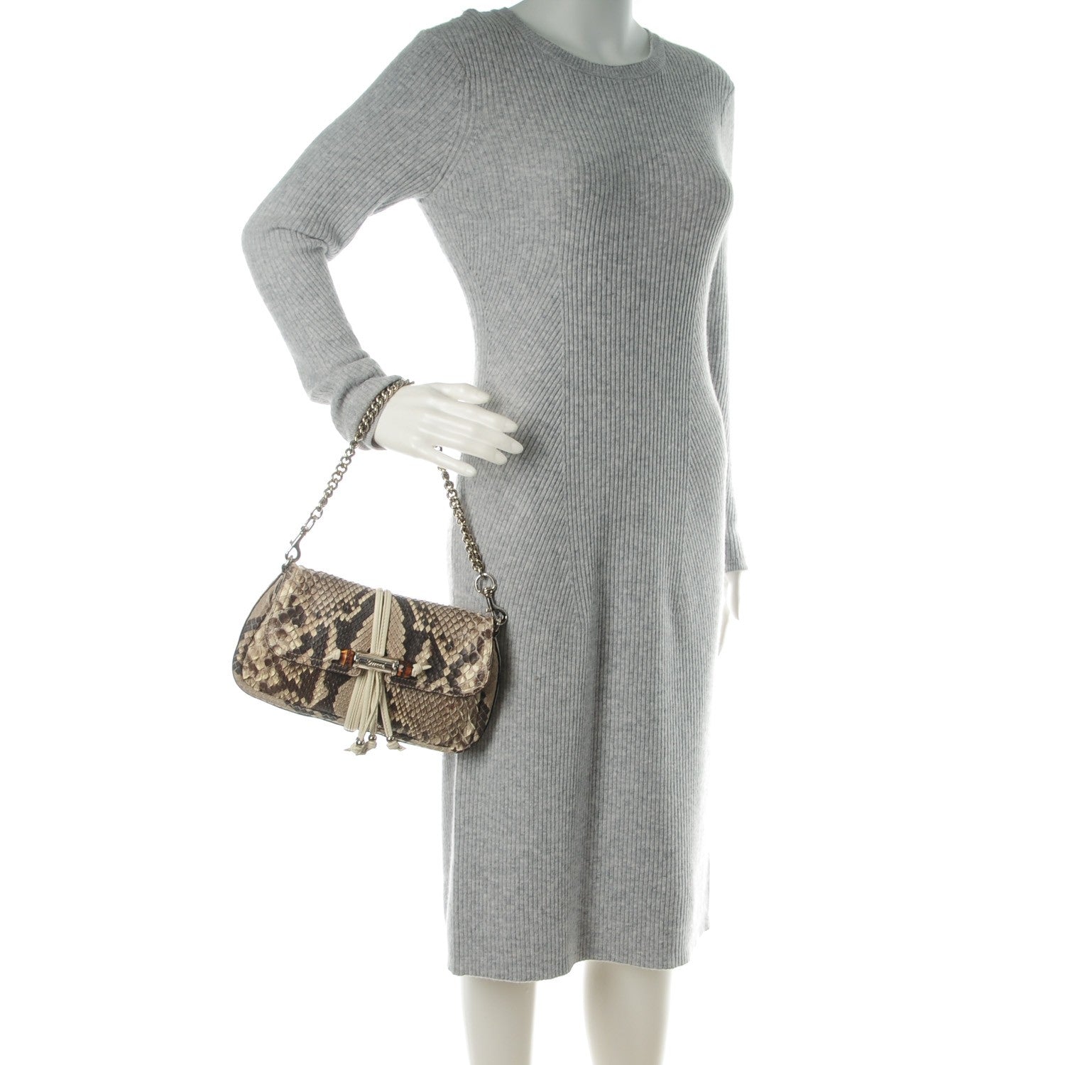 Gucci Python Bamboo Croisette Evening Bag Off White 2 of 9