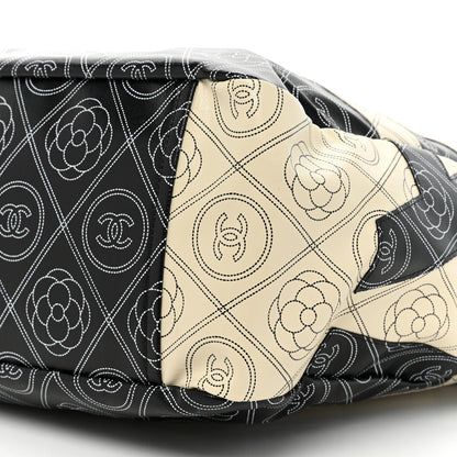 Chanel Coated Canvas Camellia Medium Shopping Tote Black Beige 8 of 9