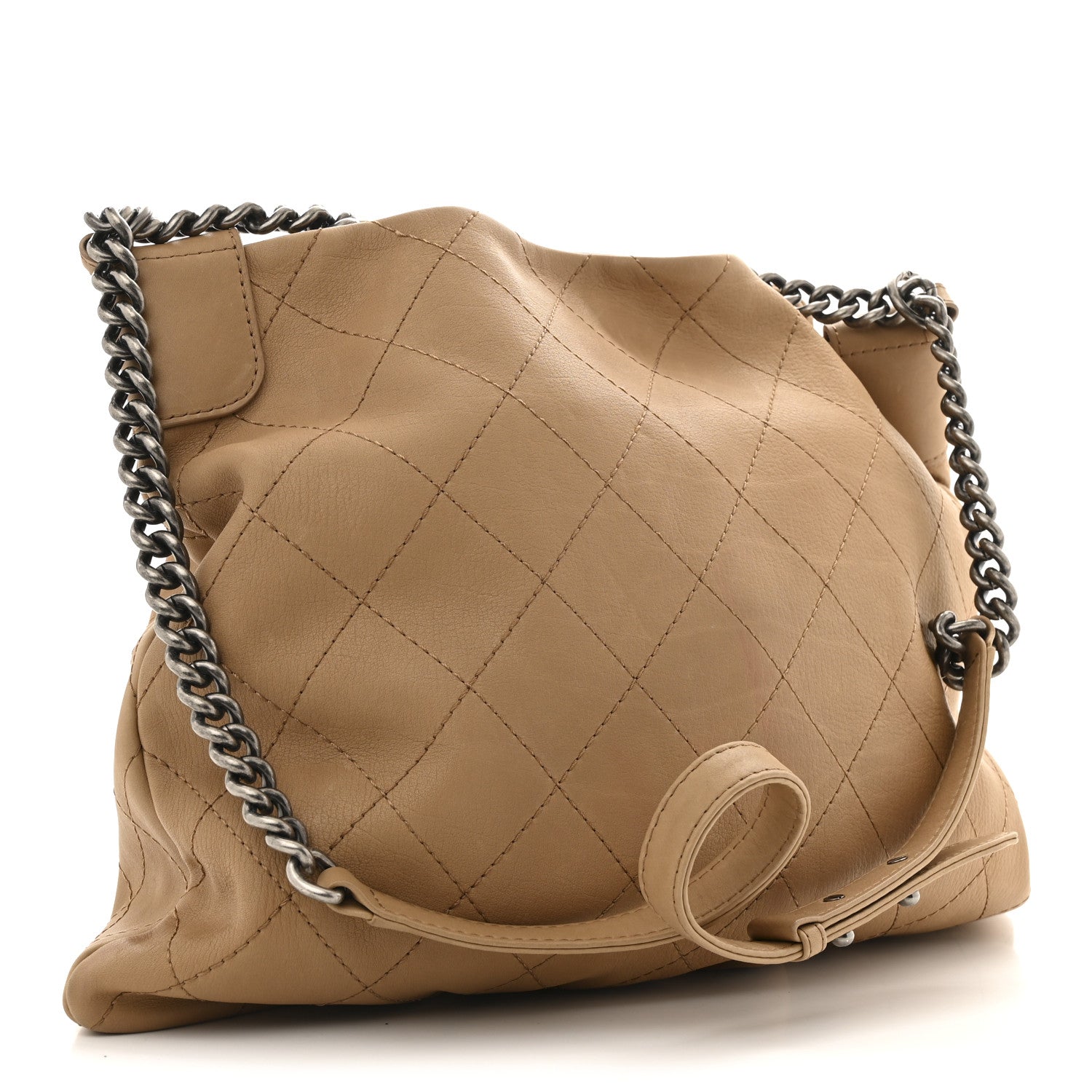 Chanel Calfskin Stitched Double Zip Hobo Beige 3 of 15
