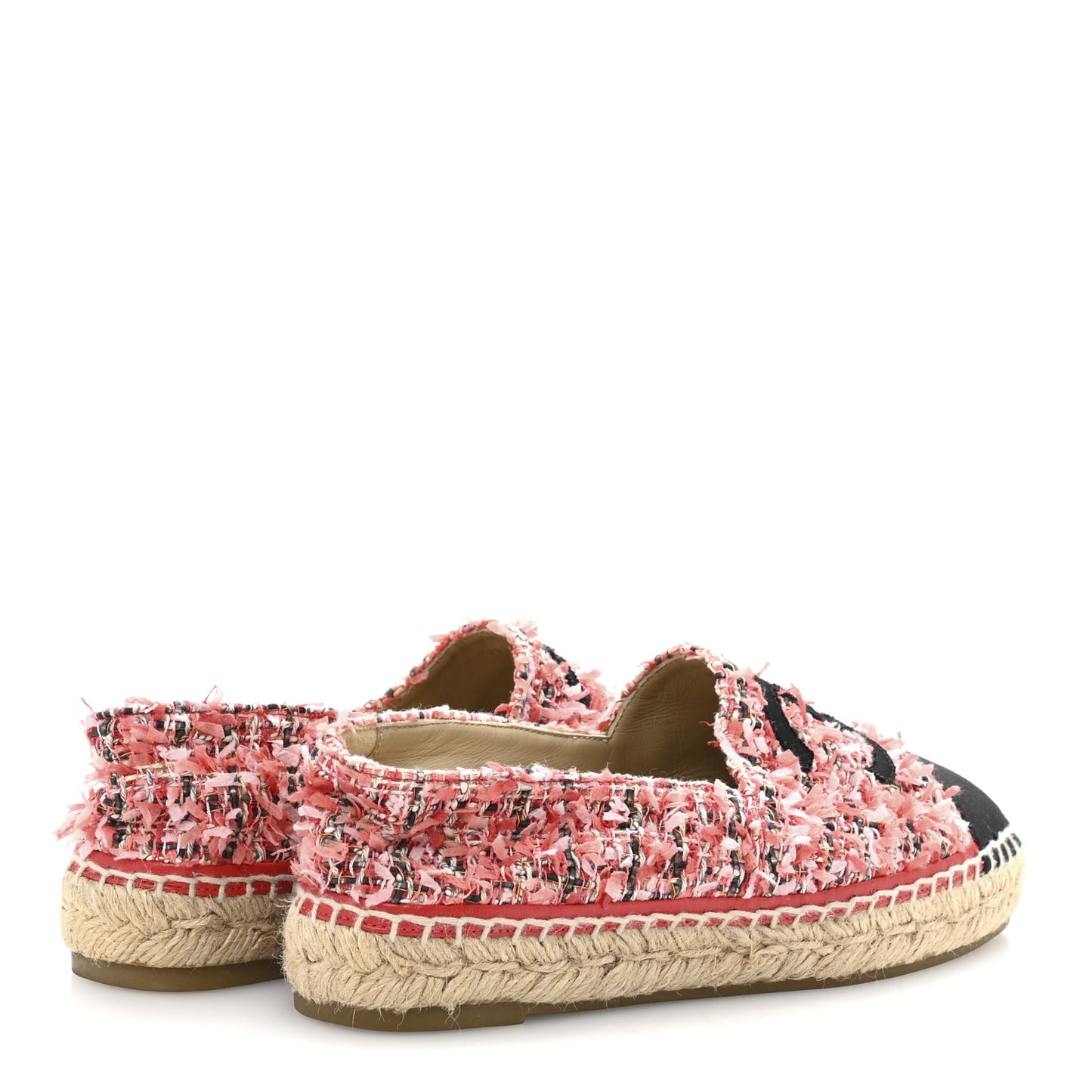 Tweed Grosgrain CC Espadrilles 36 Coral Red Pink Black