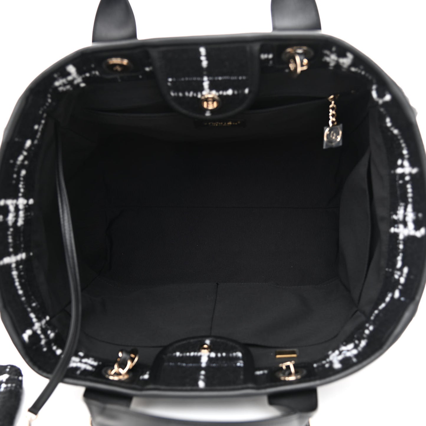 Tweed Medium Deauville Tote Black White Multicolor