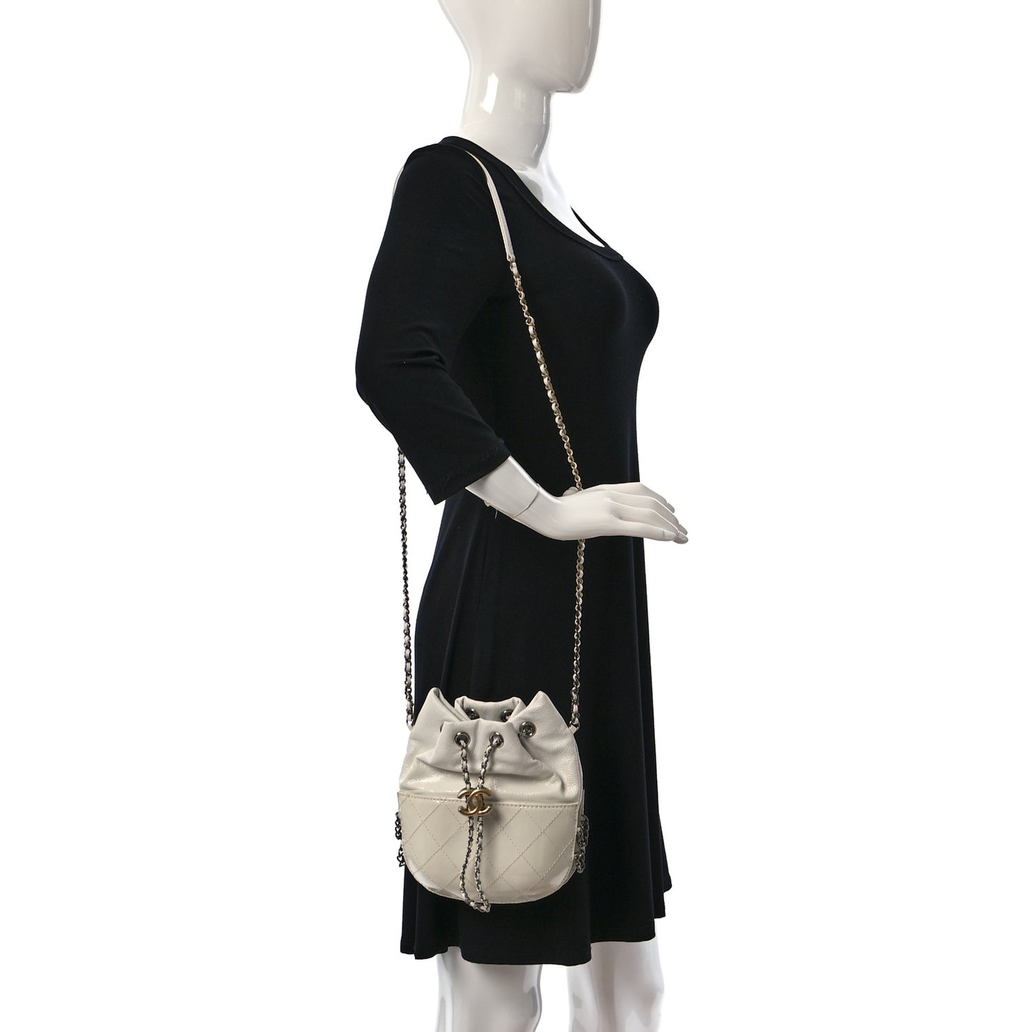 Patent Goatskin Quilted Small Gabrielle Bucket White