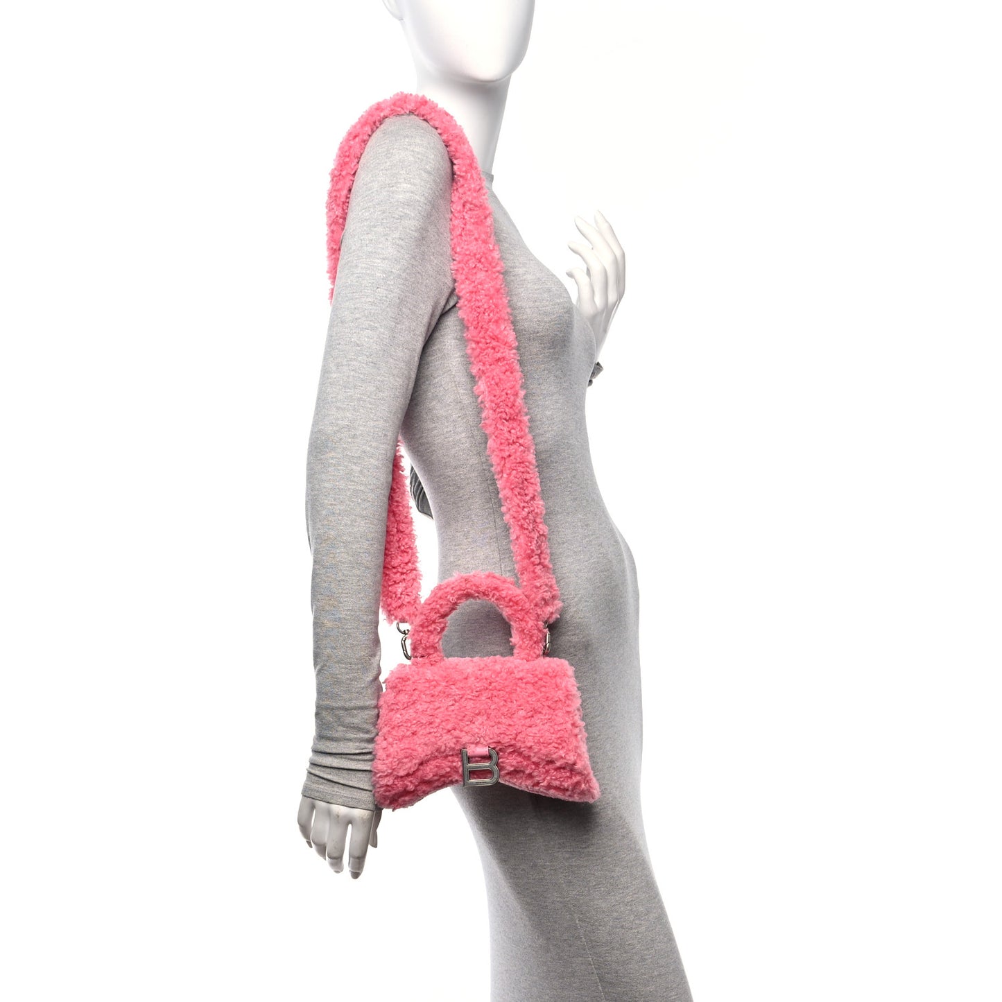 Faux Fur Fluffy Hourglass XS Top Handle Bag Sweet Pink