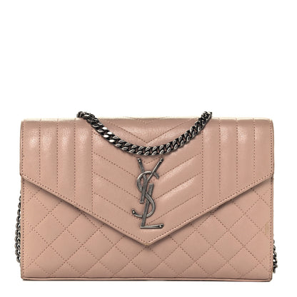 Saint Laurent Sheepskin Tri-Quilt Monogram Envelope Chain Wallet Dark Beige 1 of 10