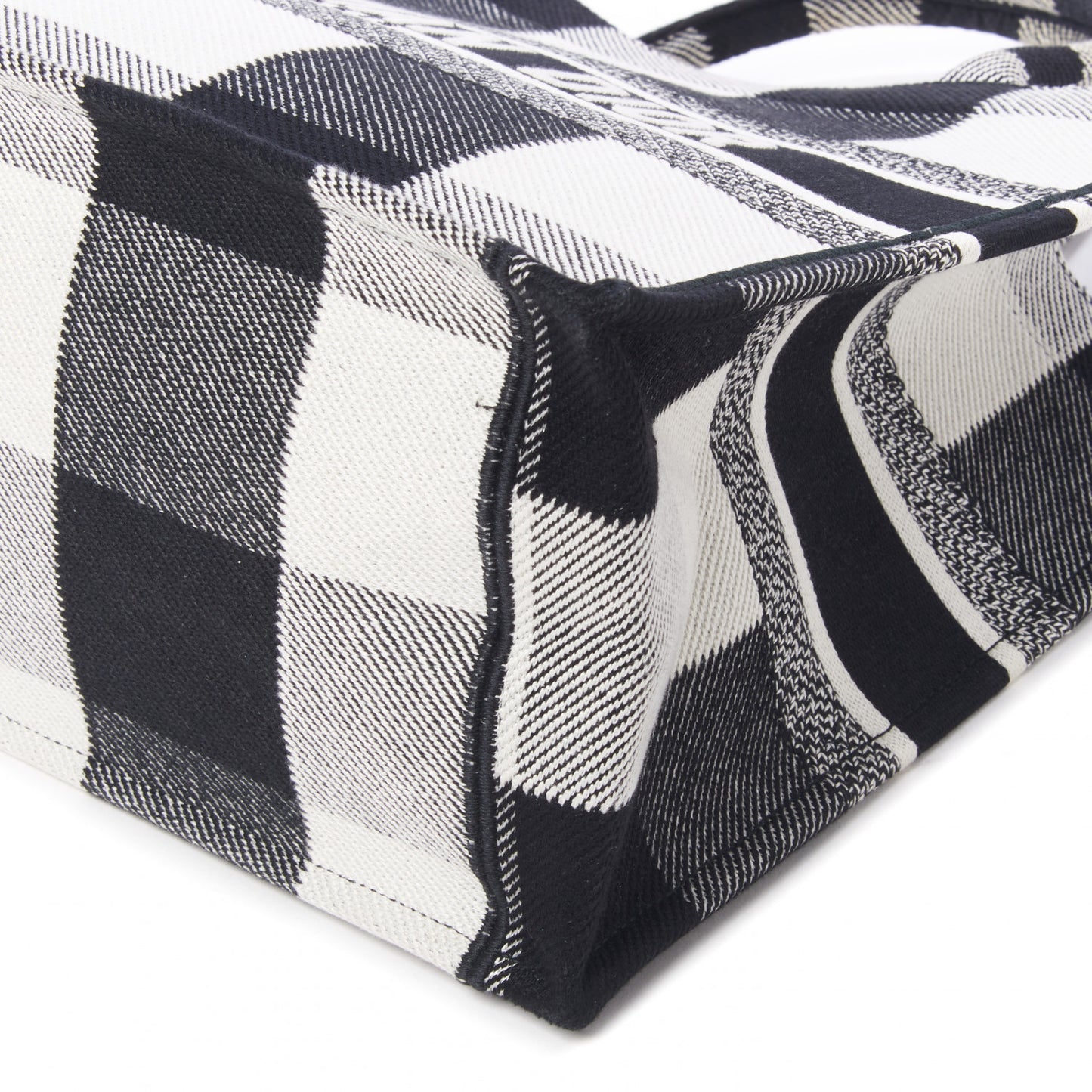Canvas Embroidered Medium Checkered Book Tote Black White