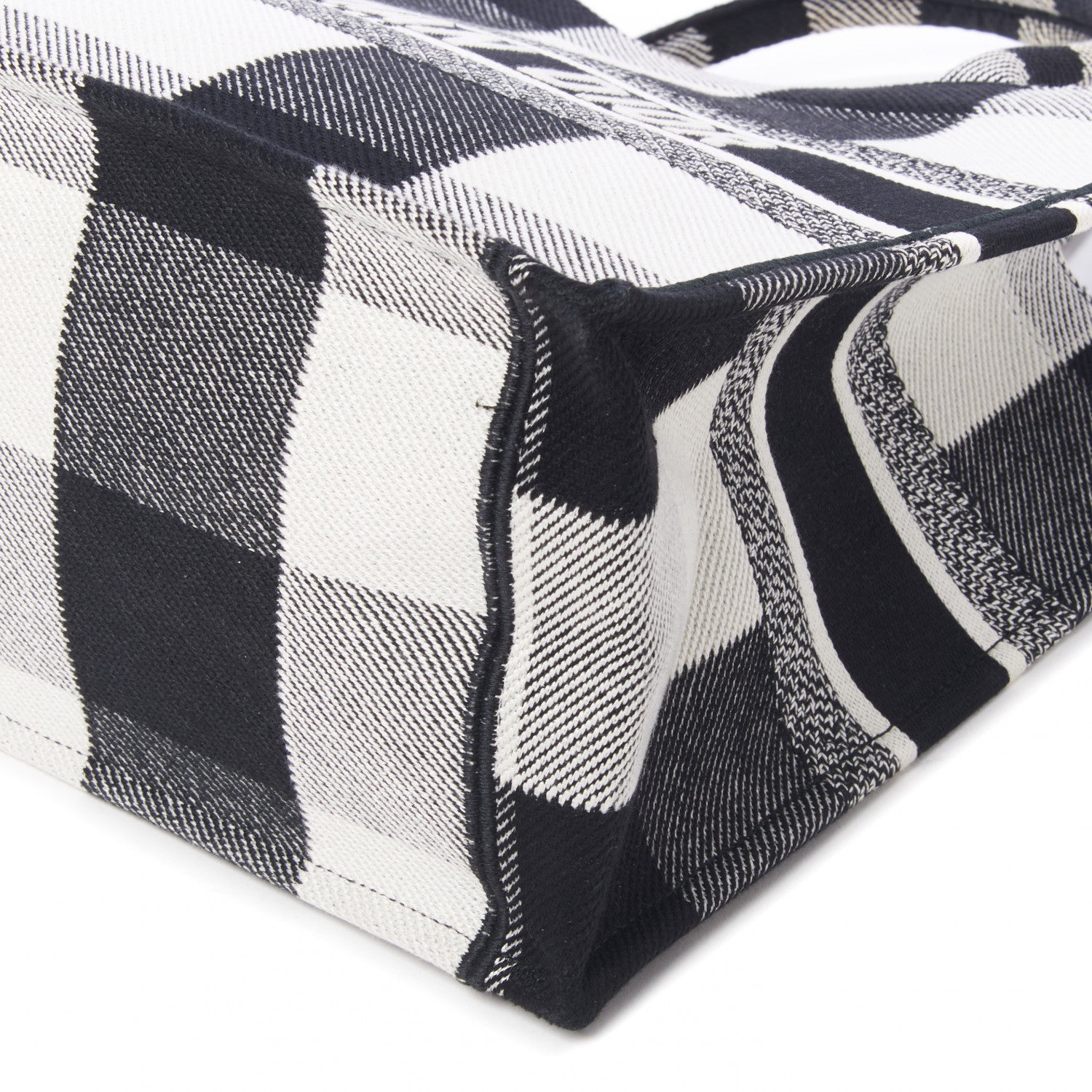 Christian Dior Canvas Embroidered Medium Checkered Book Tote Black White 4 of 8
