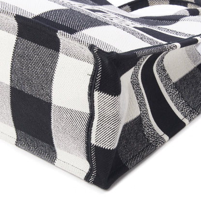 Christian Dior Canvas Embroidered Medium Checkered Book Tote Black White 4 of 8