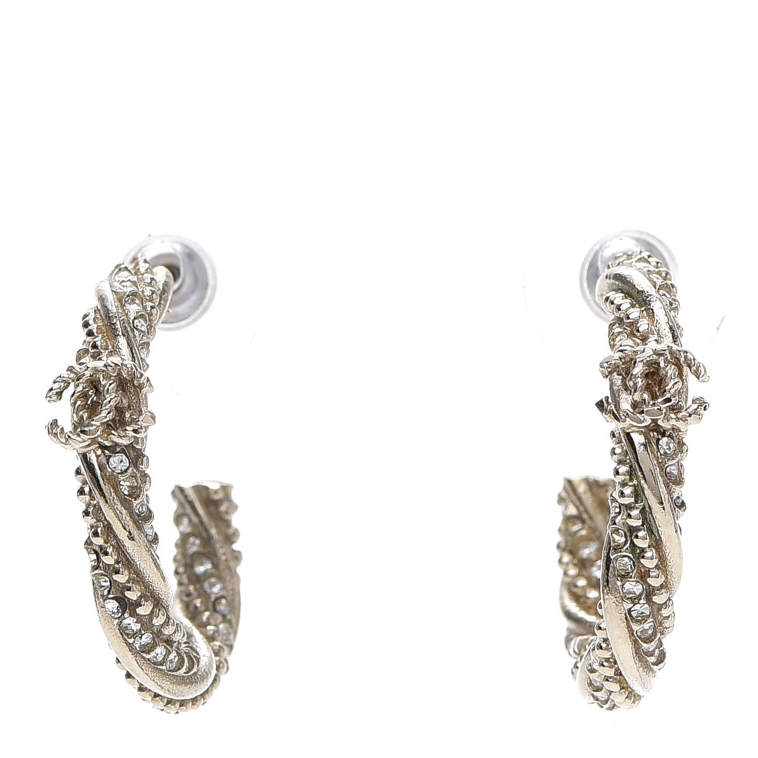 Chanel Crystal Twist CC Hoop Earrings Silver 1 of 8