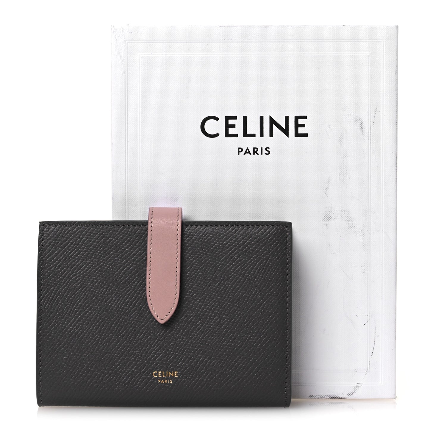Grained Calfskin Medium Multifunction Strap Wallet Grey Vintage Pink