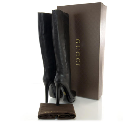 Gucci Alexa Leather Knee High Platform Boots 41.5 Black 3 of 5