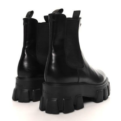 Prada Spazzolato Rois Triangle Monolith Chelsea 55mm Boots 39 Black 5 of 9