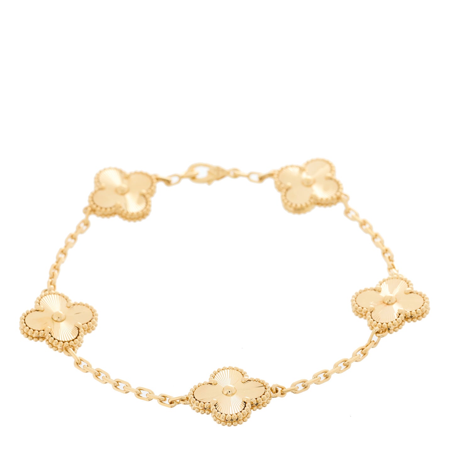 18K Yellow Gold 5 Motifs Guilloche Vintage Alhambra Bracelet