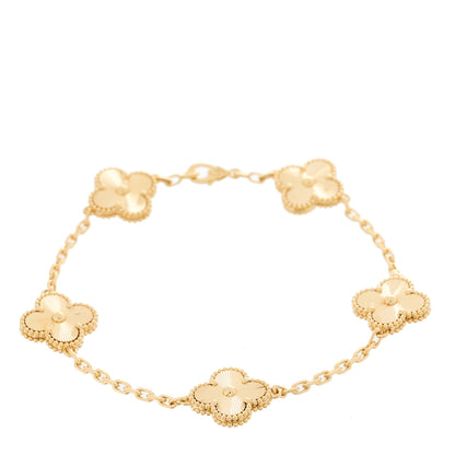 Van Cleef & Arpels 18K Yellow Gold 5 Motifs Guilloche Vintage Alhambra Bracelet 1 of 5