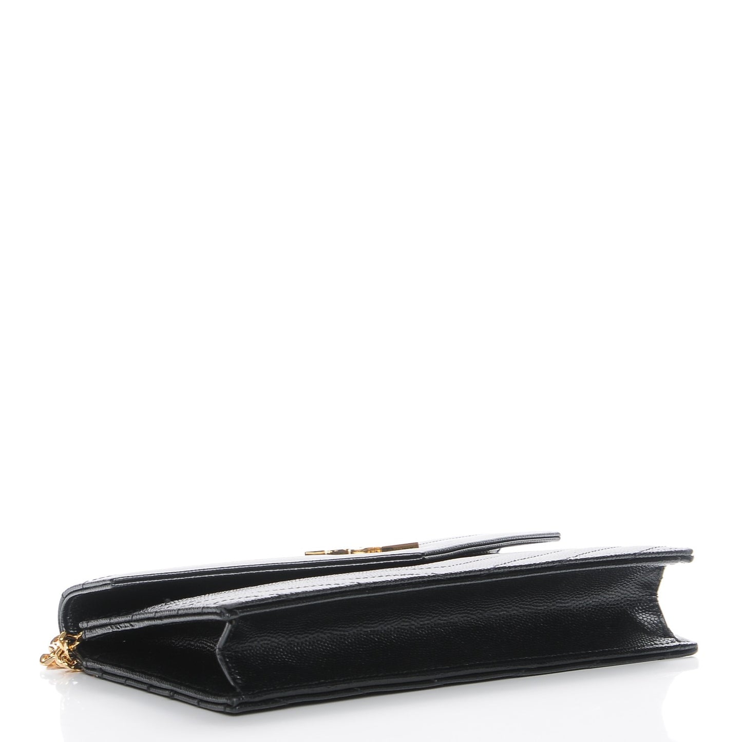 Grain De Poudre Matelasse Chevron Monogram Envelope Chain Wallet Black