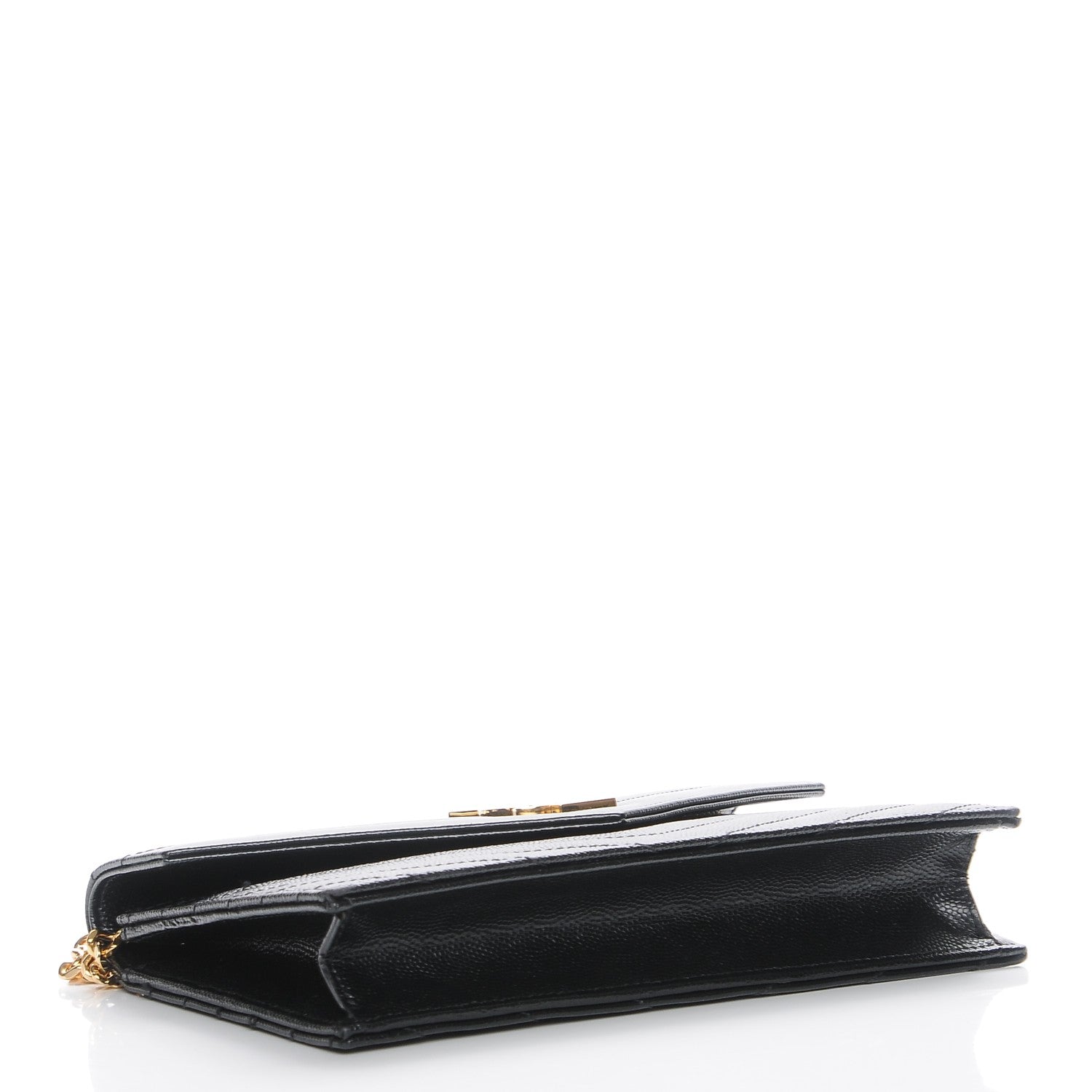 Saint Laurent Grain De Poudre Matelasse Chevron Monogram Envelope Chain Wallet Black 4 of 8