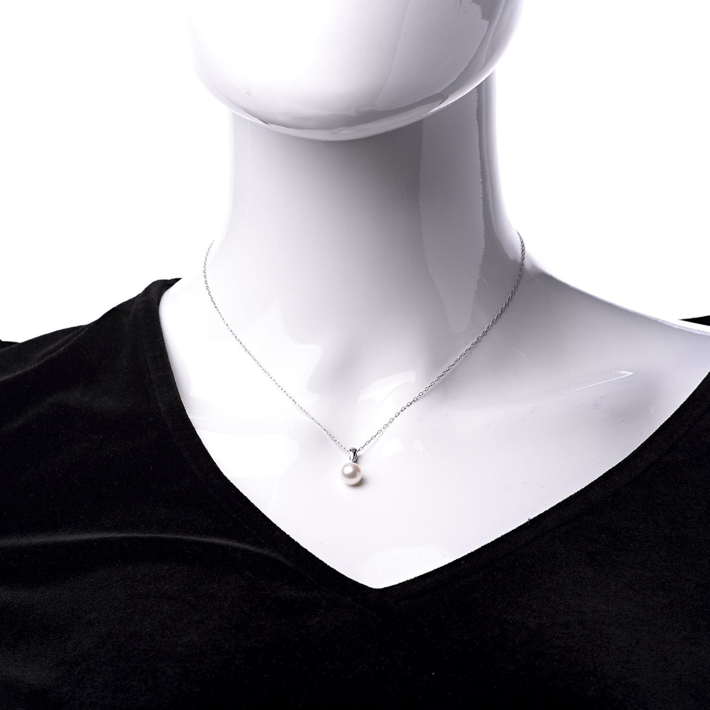 18K White Gold Akoya Pearl 7.5mm Drop Pendant Necklace