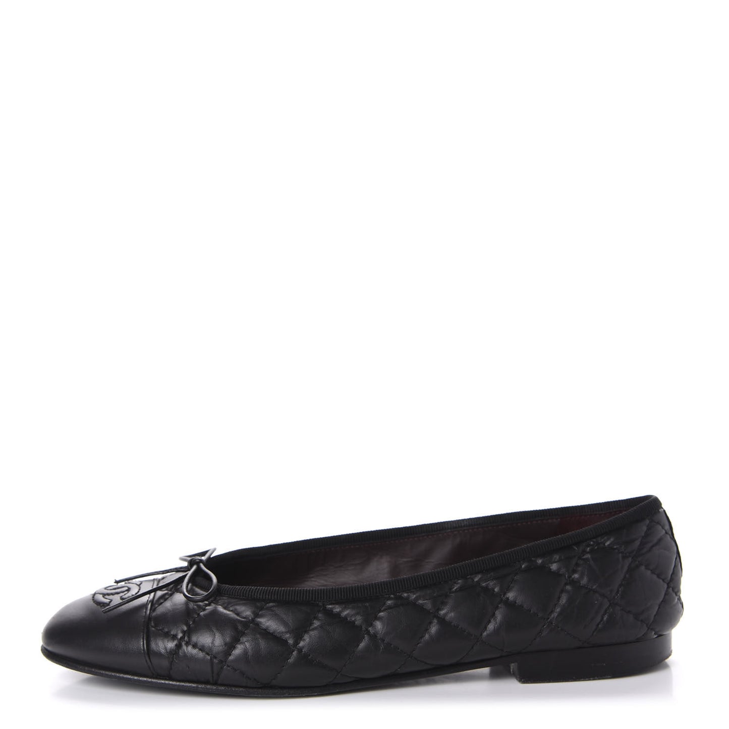 Aged Calfskin Quilted CC Cap Toe Ballerina Flats 39 Black