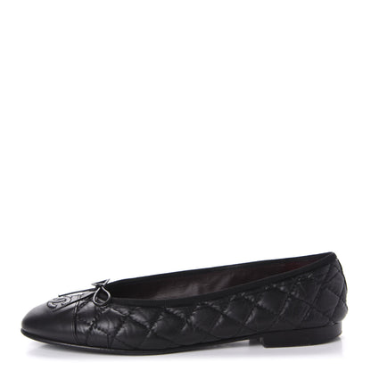 Chanel Aged Calfskin Quilted CC Cap Toe Ballerina Flats 39 Black 1 of 11