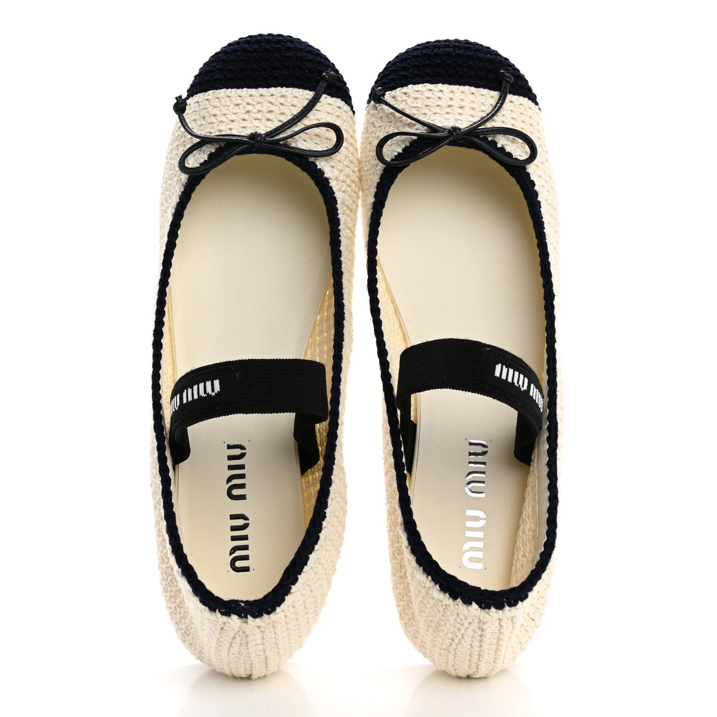 Cotton Crochet Knit Ballerina Flats 39 Avorio Blue