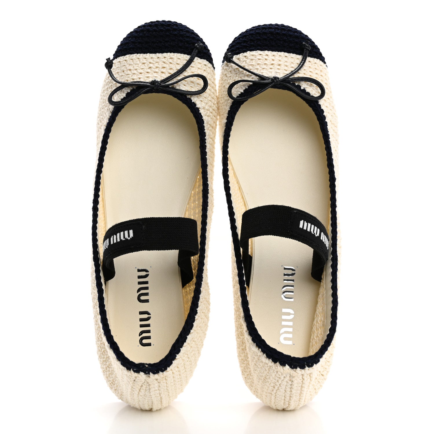 Miu Miu Cotton Crochet Knit Ballerina Flats 39 Avorio Blue 4 of 18