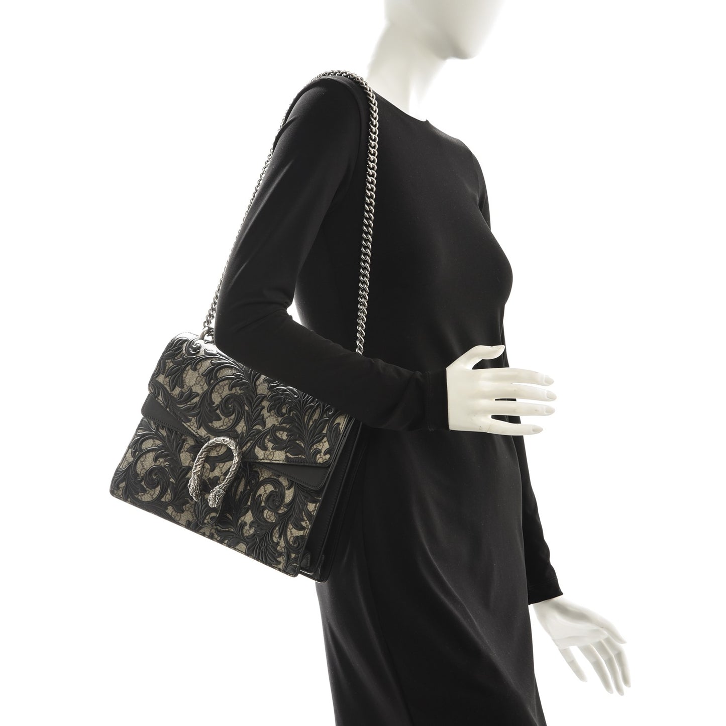 GG Supreme Monogram Arabesque Medium Dionysus Shoulder Bag Black