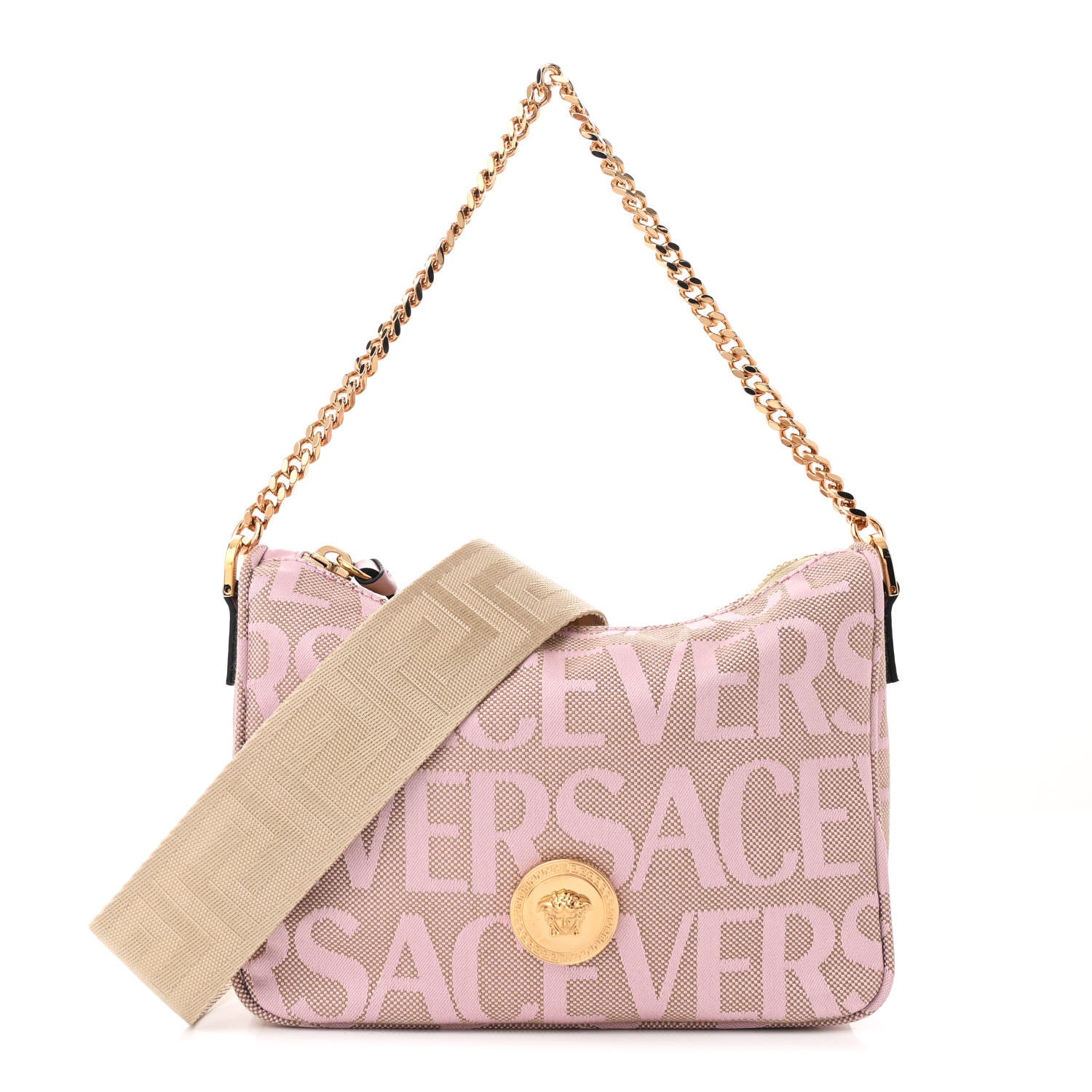 Versace Calfskin Canvas Allover La Medusa Shoulder Bag Pink 1 of 11