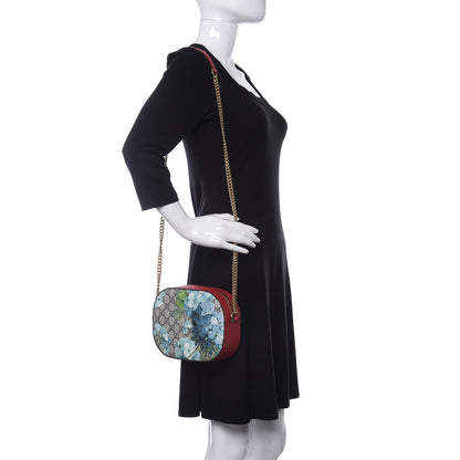 Gucci GG Supreme Monogram Blooms Mini Chain Shoulder Bag Beige Blue Navy Hibiscus Red 2 of 9