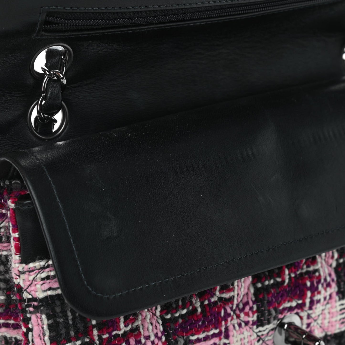 Tweed Quilted Medium Double Flap Pink Black