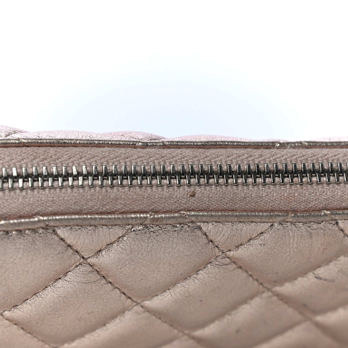 Metallic Lambskin Quilted Cosmetic Pouch Light Gold