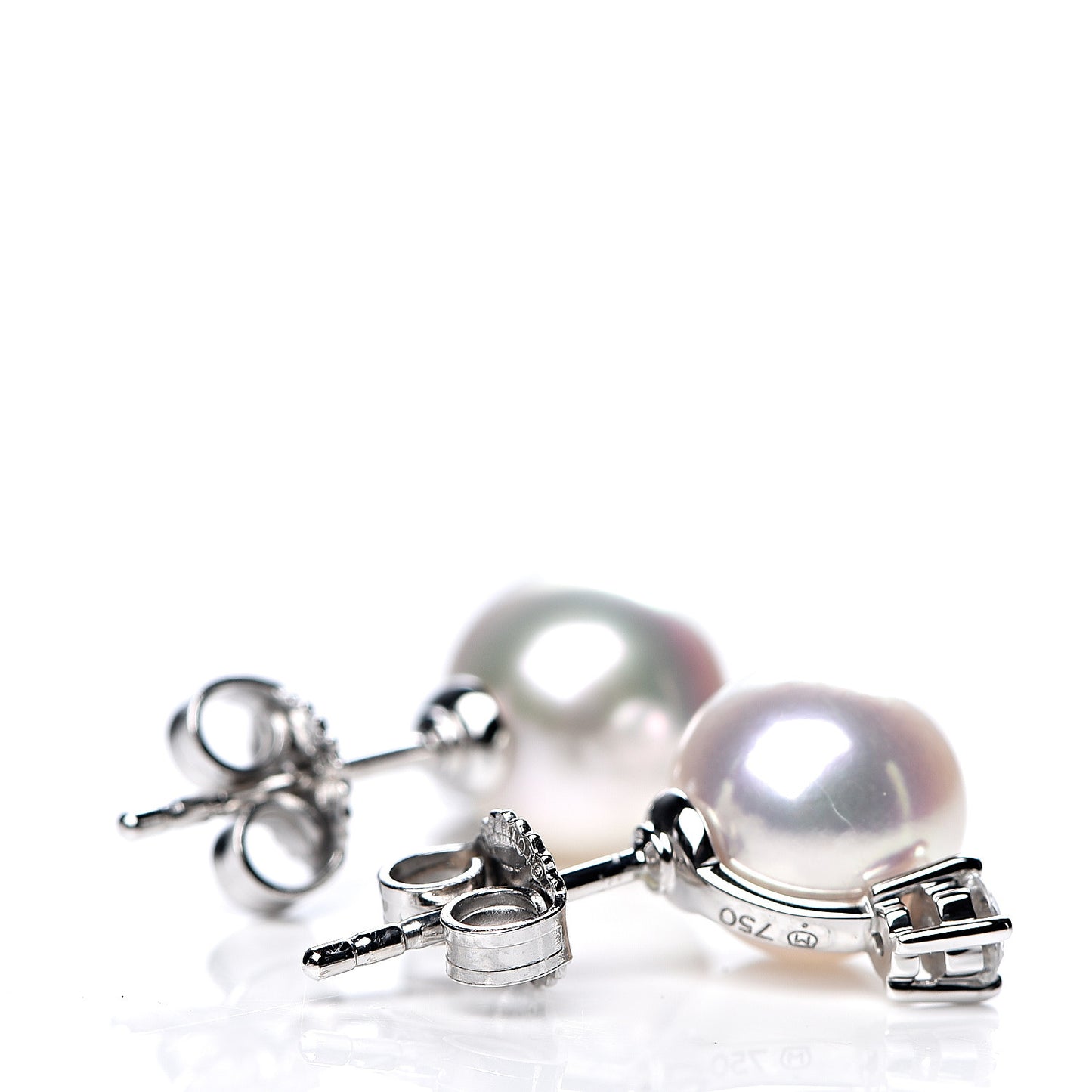 18K White Gold Diamond Akoya Pearl 8mm Stud Earrings