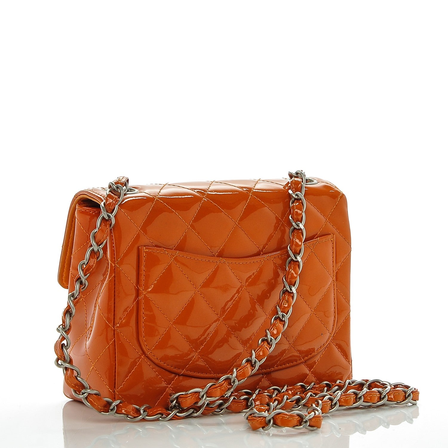 Chanel Patent Quilted Mini Square Flap Dark Orange 3 of 11